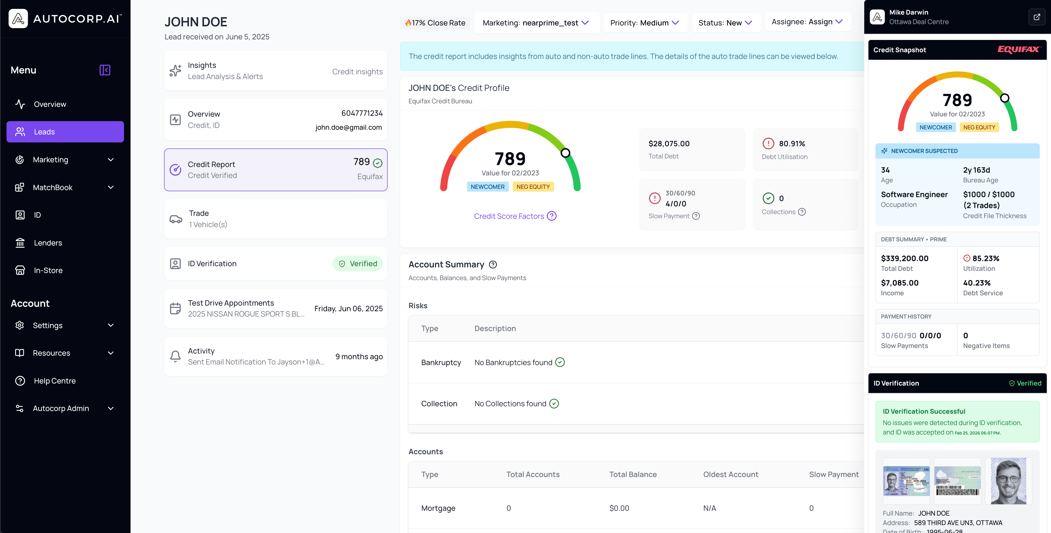AVA™ Credit Portal - Sarah Thompson's credit profile
